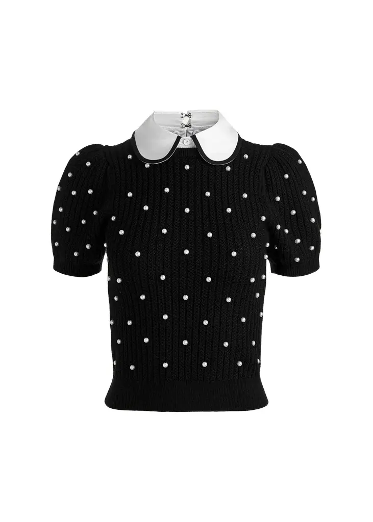 Alice + Olivia Chase Embellished Stretch-Wool Puff-Sleeve Sweater
