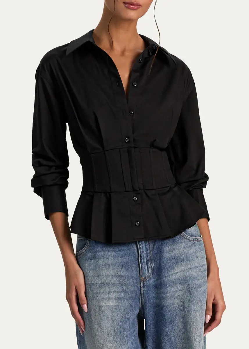 Alice + Olivia Edie Gathered Corset Button-Front Shirt | Thumbnail 4 Alice + Olivia Edie Gathered Corset Button-Front Shirt | Thumbnail 4