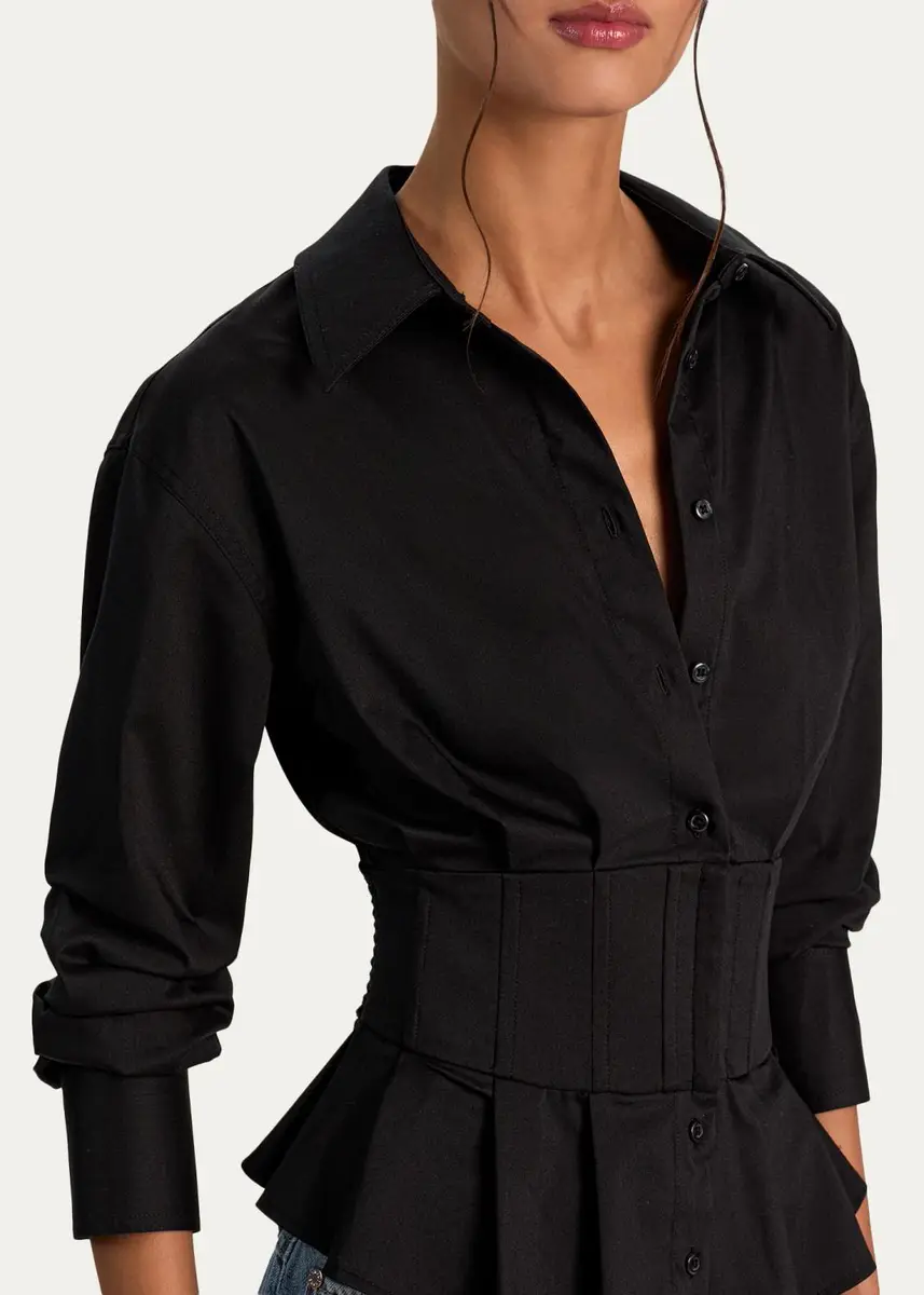 Alice + Olivia Edie Gathered Corset Button-Front Shirt | Thumbnail 5 Alice + Olivia Edie Gathered Corset Button-Front Shirt | Thumbnail 5