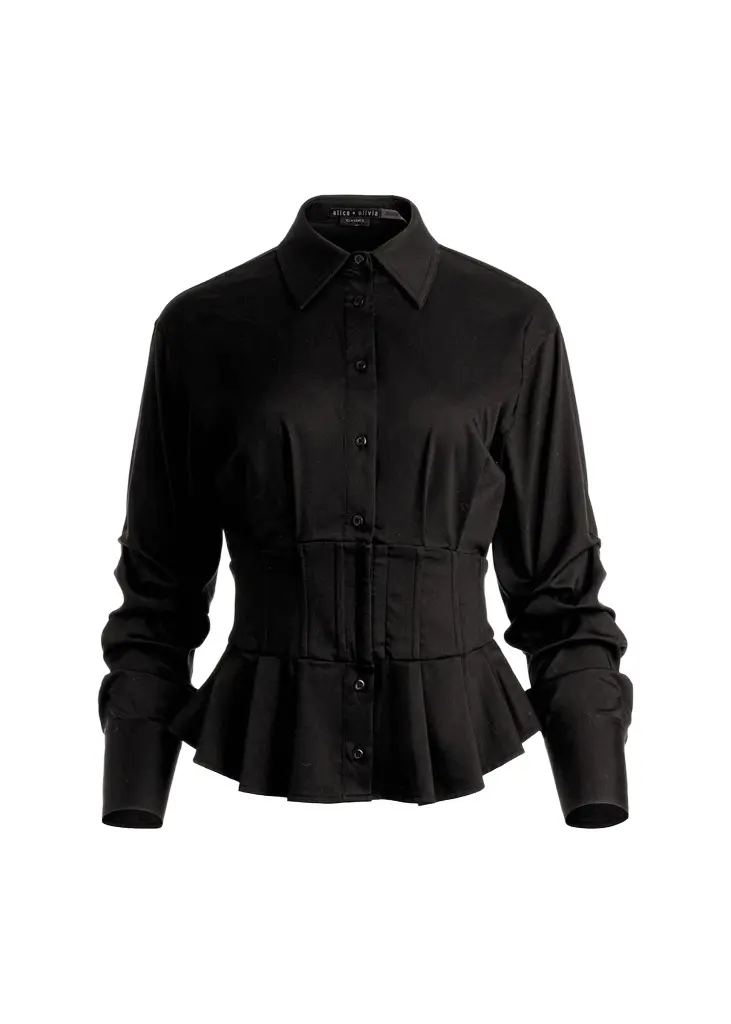 Alice + Olivia Edie Gathered Corset Button-Front Shirt