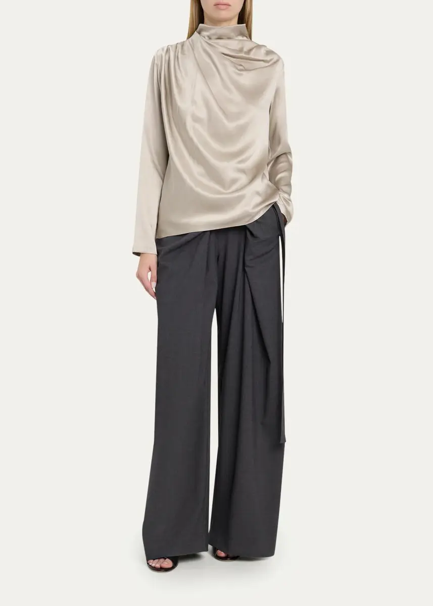 Heirlome Manuela Asymmetric Draped Wool Wide-Leg Trousers | Thumbnail 2 Heirlome Manuela Asymmetric Draped Wool Wide-Leg Trousers | Thumbnail 2