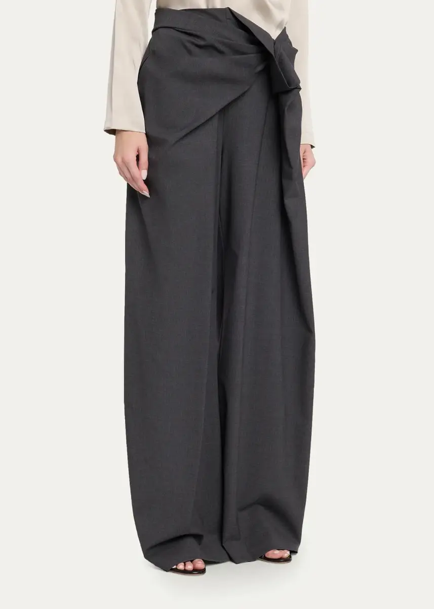 Heirlome Manuela Asymmetric Draped Wool Wide-Leg Trousers | Thumbnail 4 Heirlome Manuela Asymmetric Draped Wool Wide-Leg Trousers | Thumbnail 4