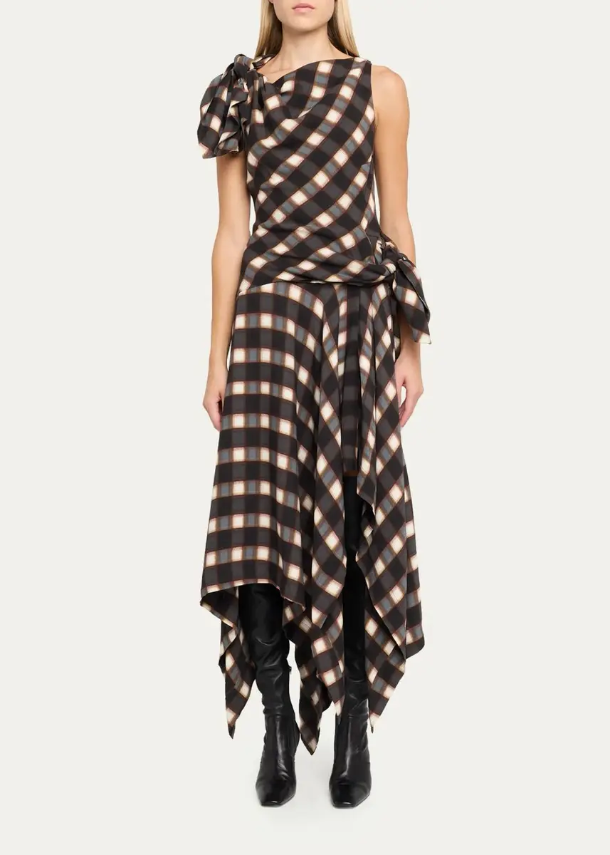Monse Knotted Plaid Silk Midi Dress | Thumbnail 2 Monse Knotted Plaid Silk Midi Dress | Thumbnail 2
