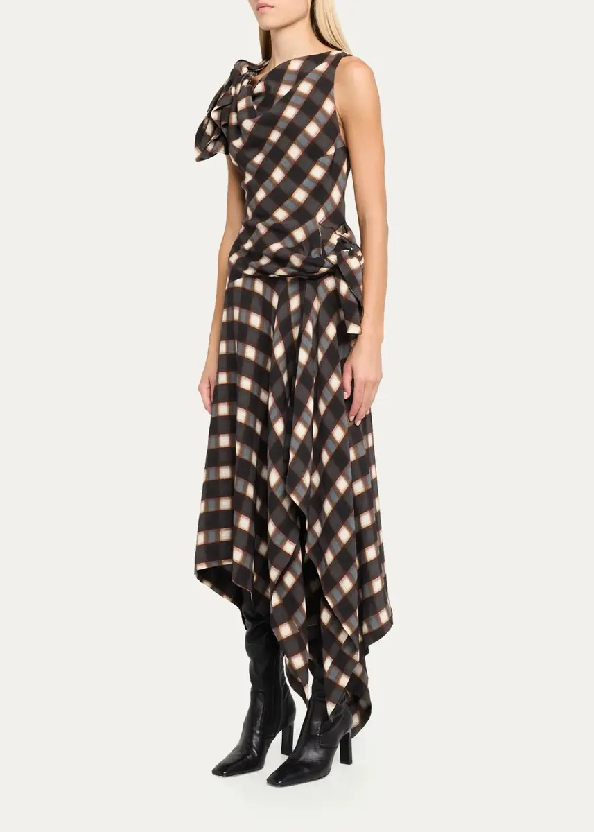 Monse Knotted Plaid Silk Midi Dress | Thumbnail 4 Monse Knotted Plaid Silk Midi Dress | Thumbnail 4