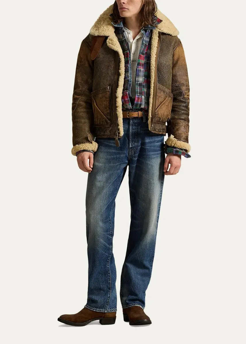 Polo Ralph Lauren Men's Leather-Trim Shearling Flight Jacket | Thumbnail 2