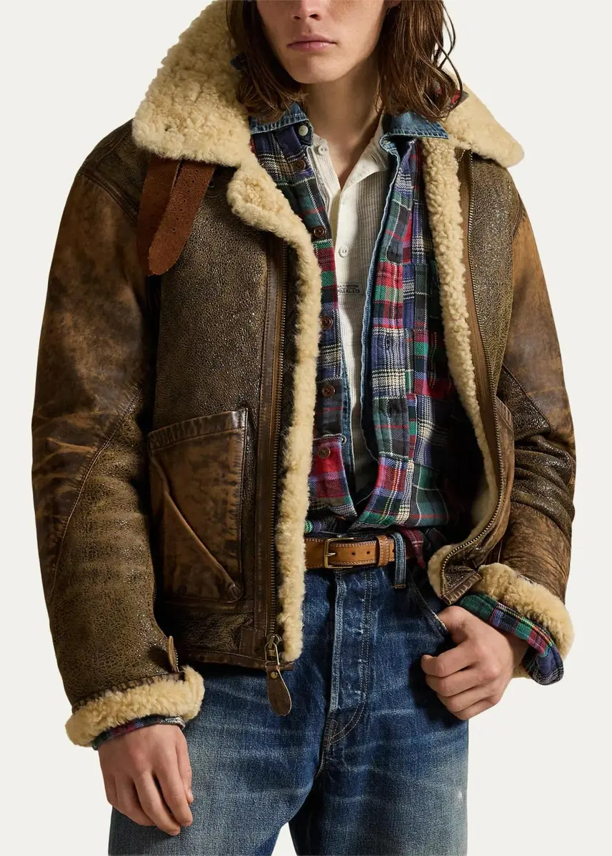 Polo Ralph Lauren Men's Leather-Trim Shearling Flight Jacket | Thumbnail 4