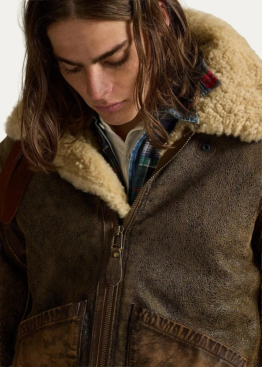Polo Ralph Lauren Men's Leather-Trim Shearling Flight Jacket | Thumbnail 5