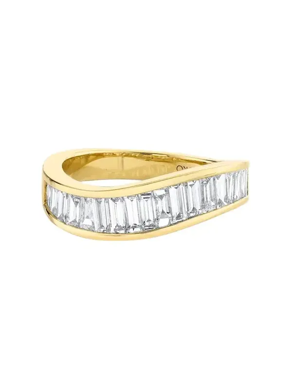 18K Yellow Gold Baguette Diamond Wave Ring
