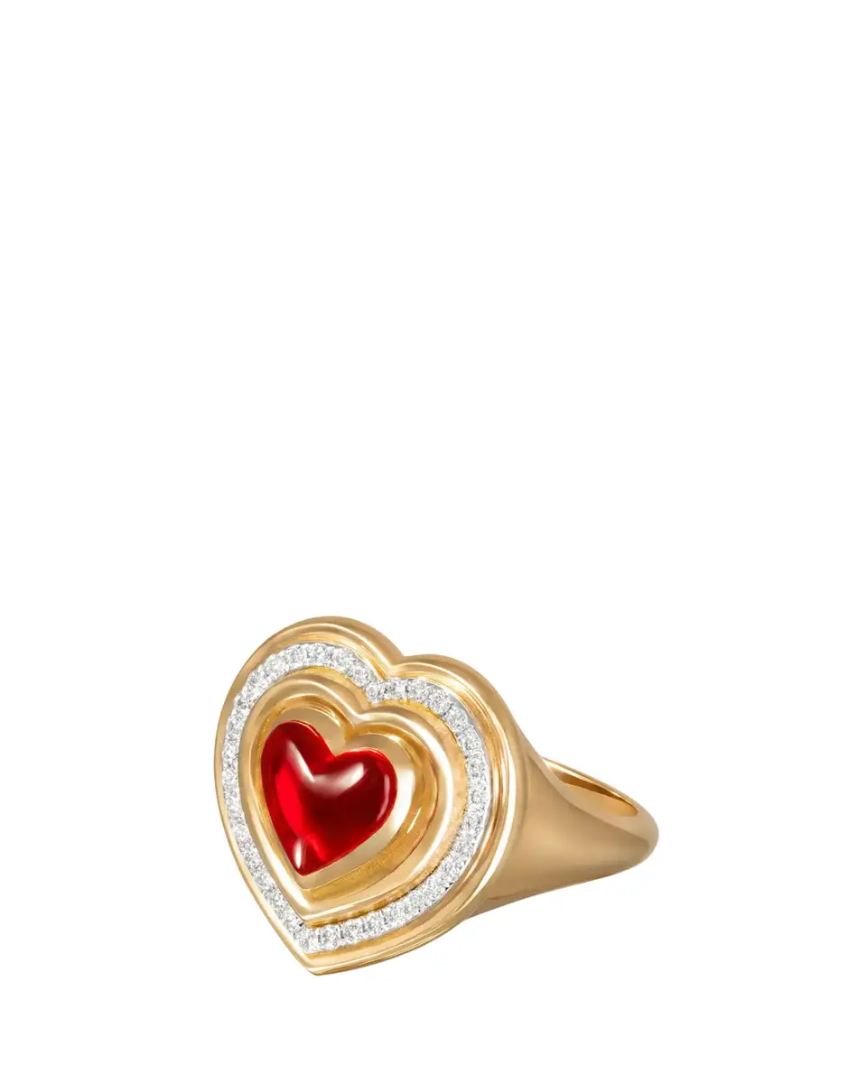 L’Atelier Nawbar 18K Yellow Gold Garnet Mimmete Heart Ring with Diamonds | Thumbnail 2 L’Atelier Nawbar 18K Yellow Gold Garnet Mimmete Heart Ring with Diamonds | Thumbnail 2