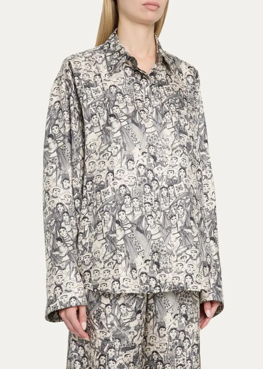 Heirlome x Angelica Morales Gomez Printed Silk Twill Oversized Button-Down Shirt | Thumbnail 4