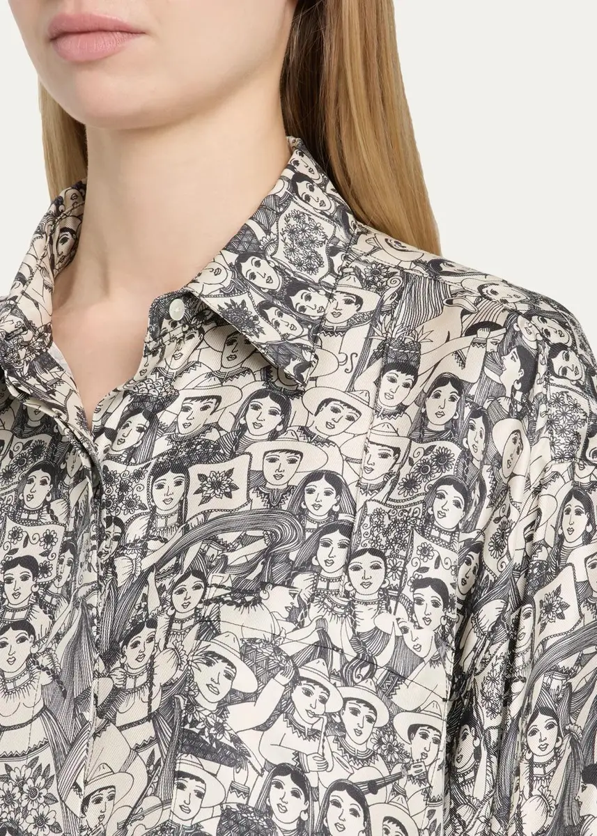 Heirlome x Angelica Morales Gomez Printed Silk Twill Oversized Button-Down Shirt | Thumbnail 5