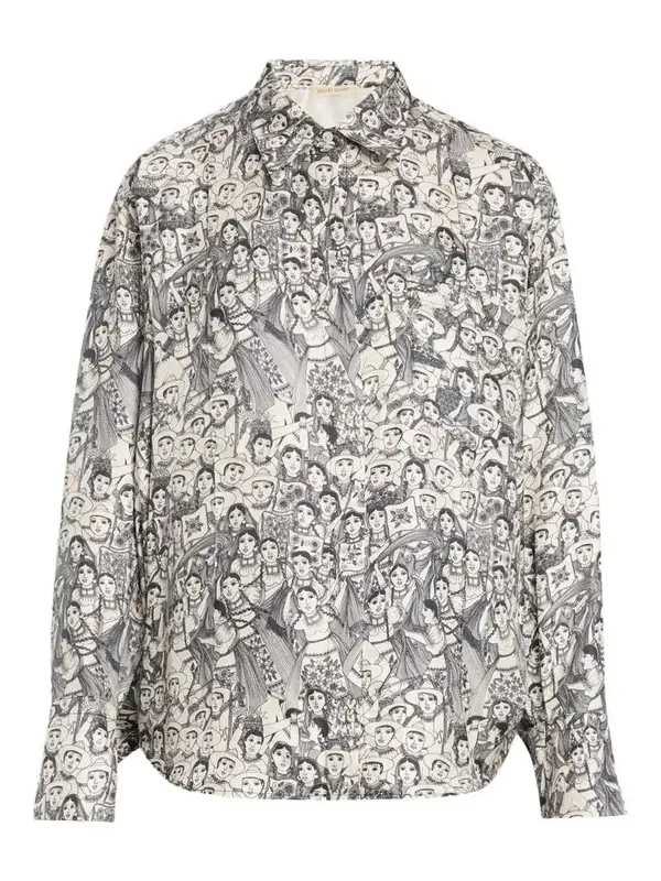 x Angelica Morales Gomez Printed Silk Twill Oversized Button-Down Shirt