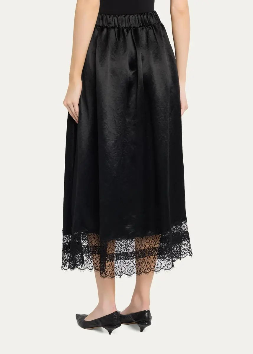 Maria McManus Gathered Lace-Hem Midi Skirt | Thumbnail 3