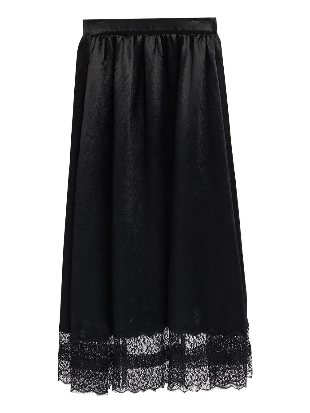Gathered Lace-Hem Midi Skirt Gathered Lace-Hem Midi Skirt