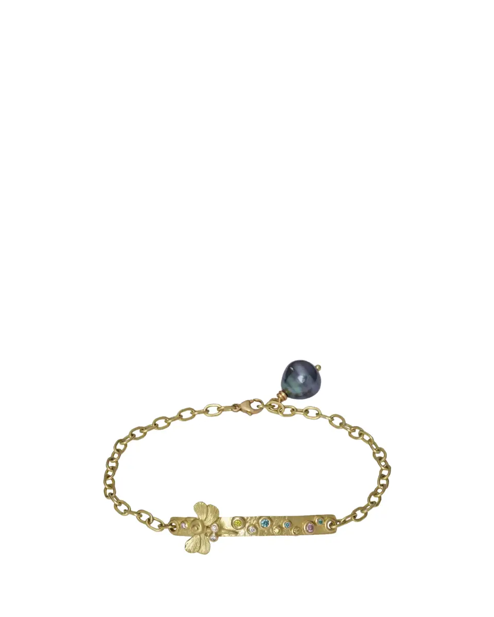 Lene Vibe 18K Gold Diamond Bar Bracelet with Tahitian Pearl | Thumbnail 2 Lene Vibe 18K Gold Diamond Bar Bracelet with Tahitian Pearl | Thumbnail 2