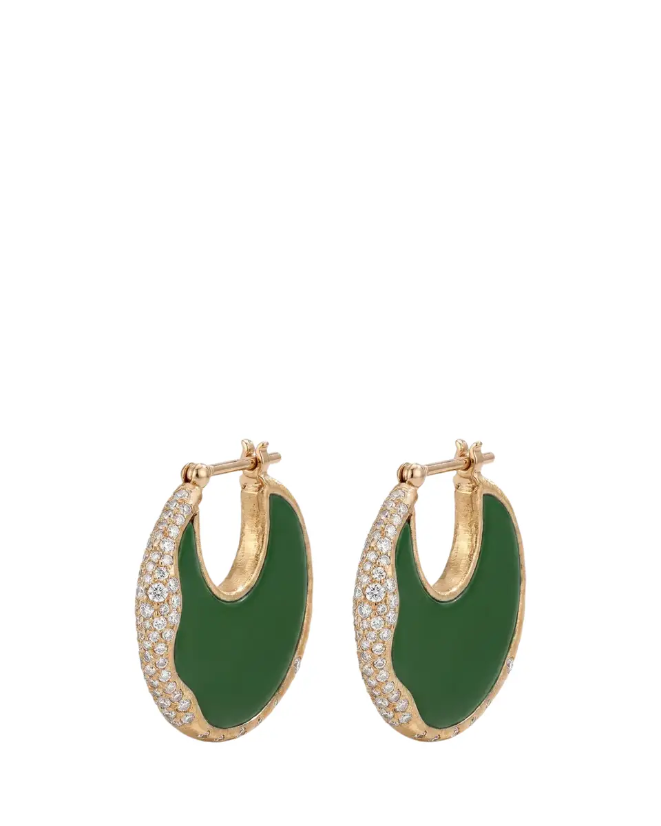 L’Atelier Nawbar 18K Diamond Armour Hoop Earrings with Green Enamel | Thumbnail 2