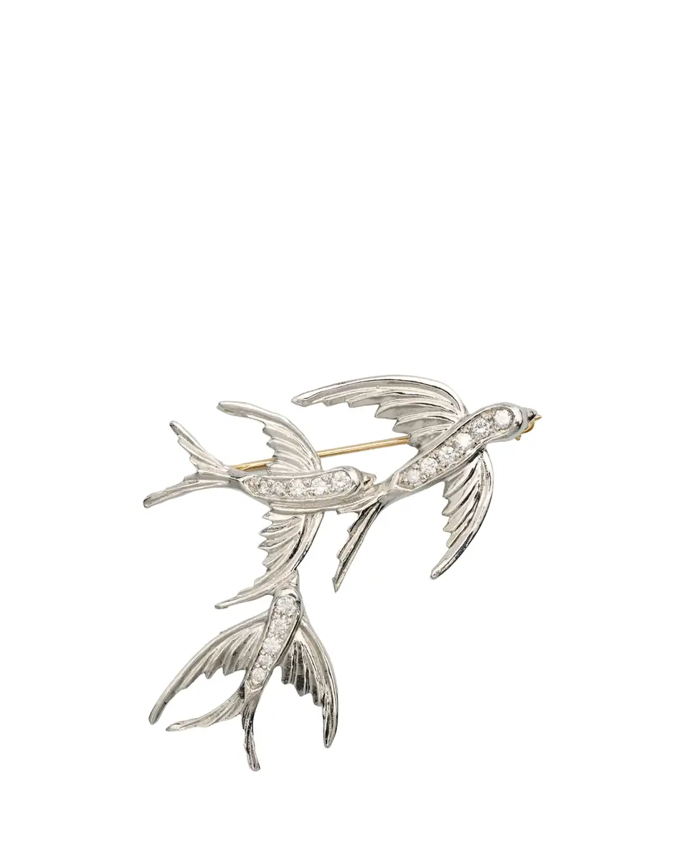Lois Sasson Design Men's 14K White Gold, Platinum & Diamond Bird Brooch | Thumbnail 2
