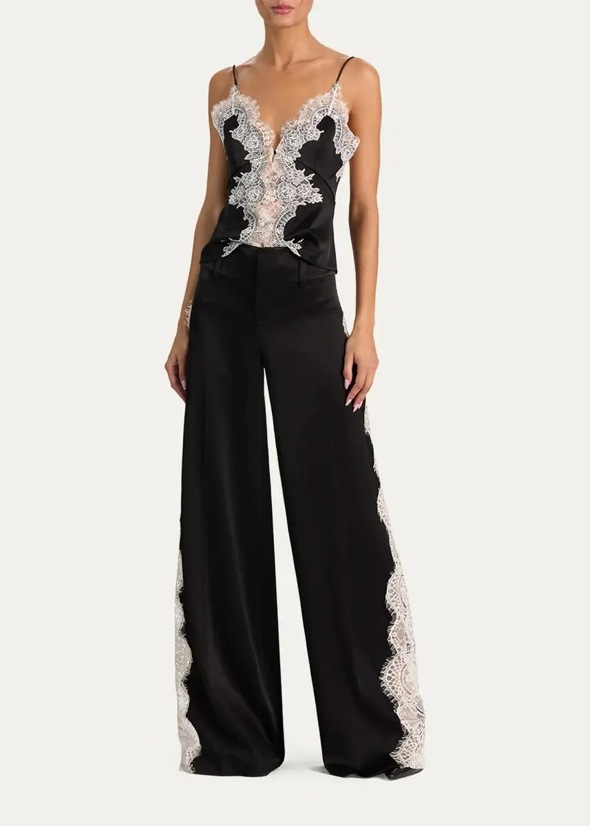 Alice + Olivia Olivia Lace-Trim Satin Wide-Leg Pants | Thumbnail 2 Alice + Olivia Olivia Lace-Trim Satin Wide-Leg Pants | Thumbnail 2