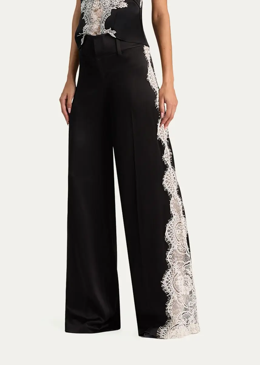 Alice + Olivia Olivia Lace-Trim Satin Wide-Leg Pants | Thumbnail 4 Alice + Olivia Olivia Lace-Trim Satin Wide-Leg Pants | Thumbnail 4