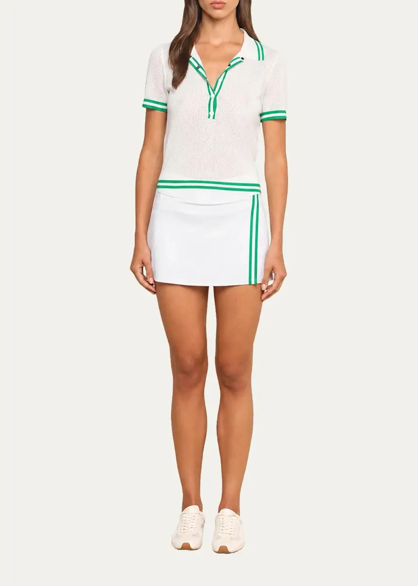 L'Agence Calvin Striped-Trim Polo Shirt | Thumbnail 2 L'Agence Calvin Striped-Trim Polo Shirt | Thumbnail 2