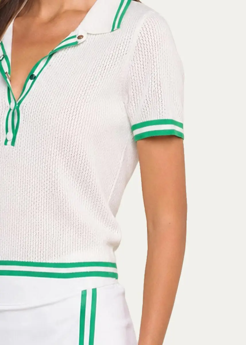L'Agence Calvin Striped-Trim Polo Shirt | Thumbnail 5 L'Agence Calvin Striped-Trim Polo Shirt | Thumbnail 5