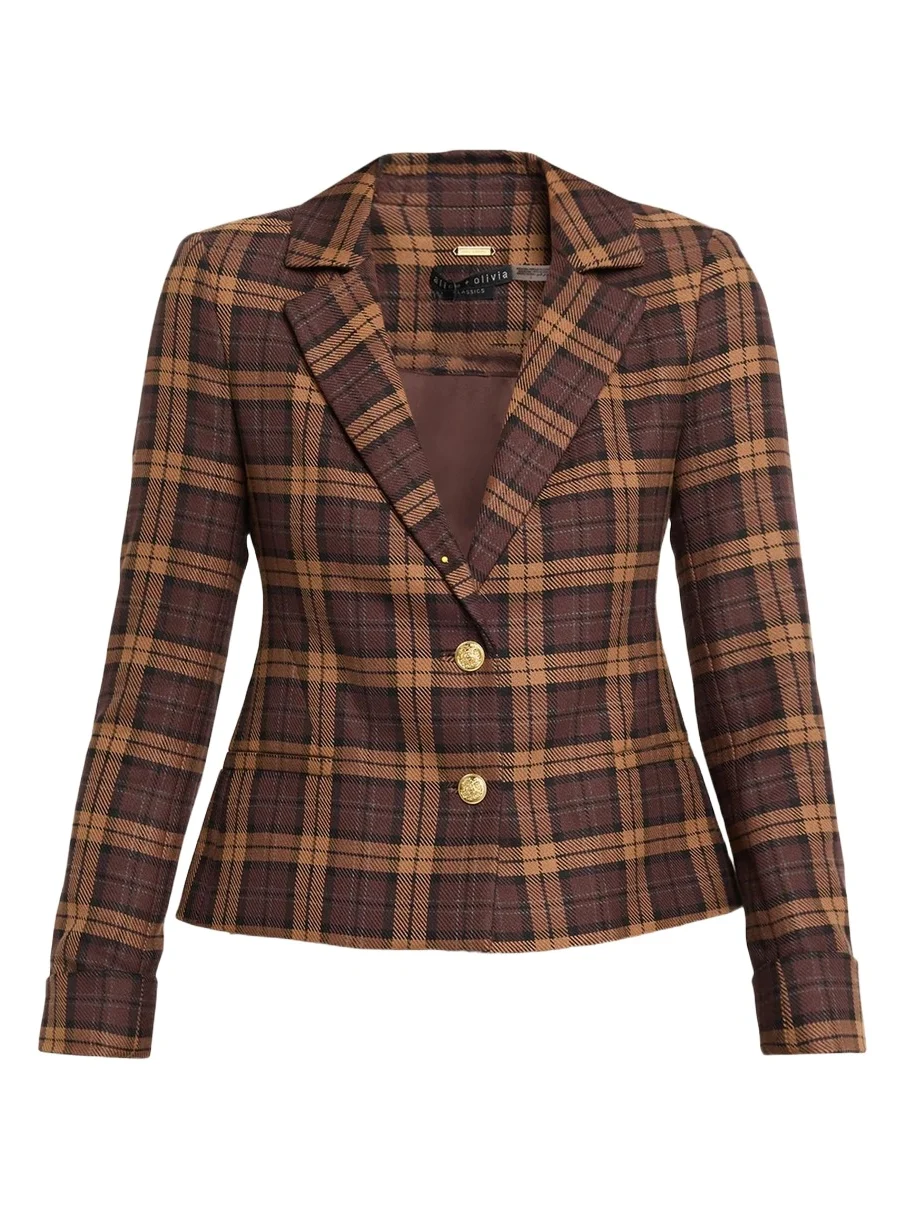 Alice + Olivia Macey Shrunken Plaid Blazer