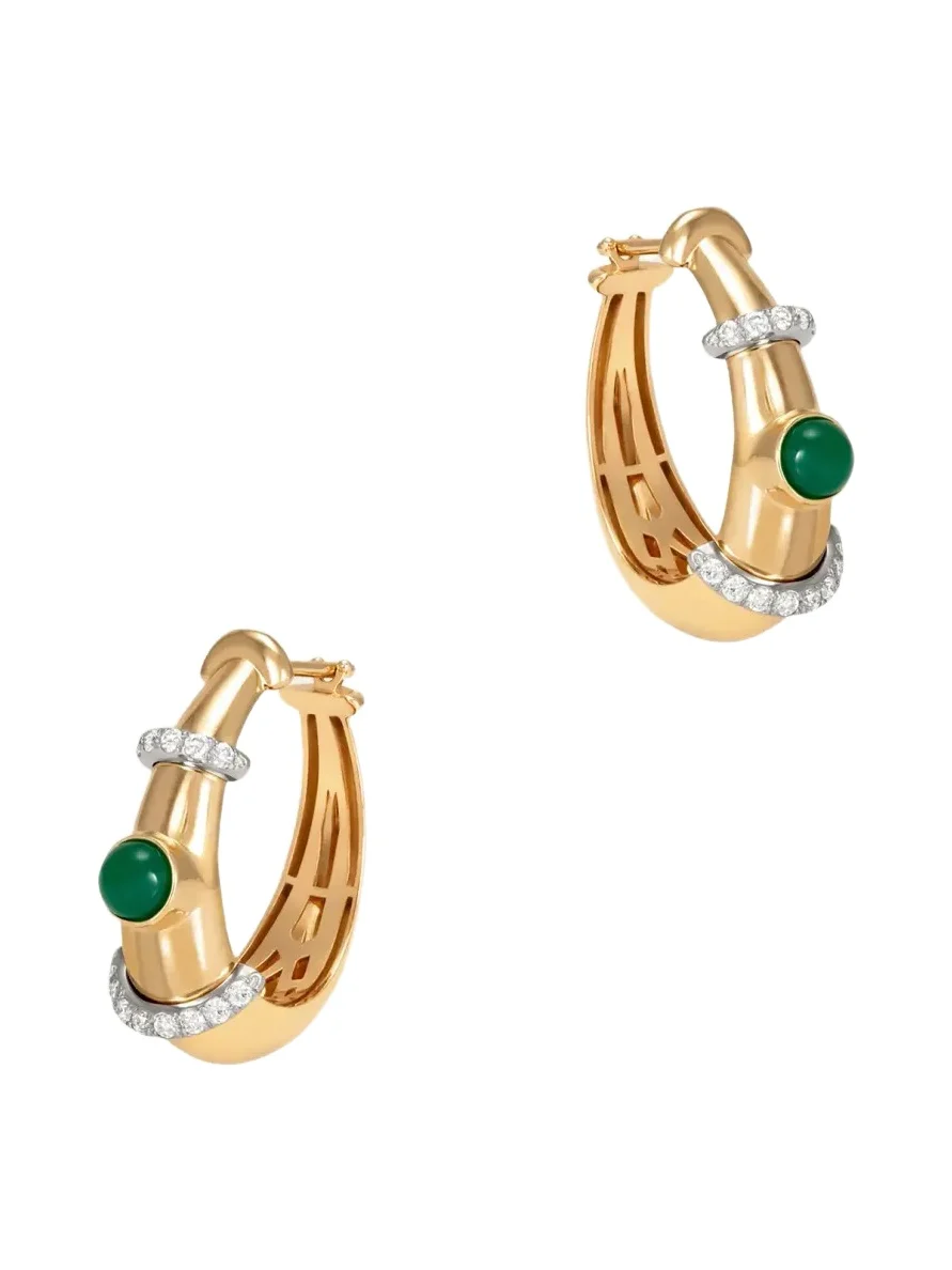 18K Buoy Round Earrings with Malachite and Diamonds