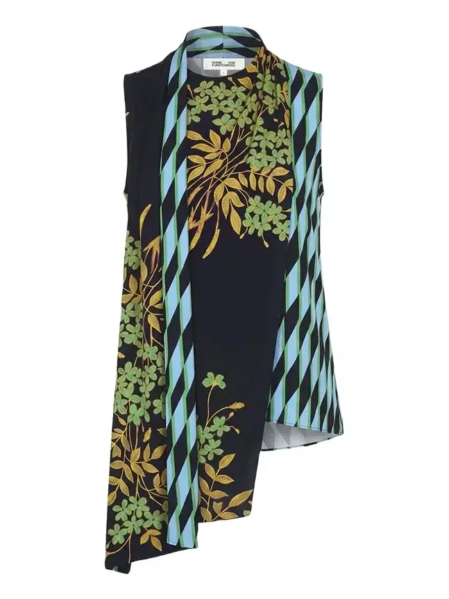 Draped Mixed-Print Mulberry Silk Top Draped Mixed-Print Mulberry Silk Top