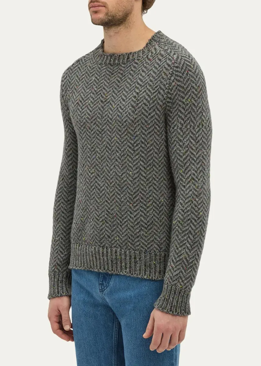 Gabriela Hearst Men's Sermo Speckled Herringbone Cashmere Crewneck Sweater | Thumbnail 2 Gabriela Hearst Men's Sermo Speckled Herringbone Cashmere Crewneck Sweater | Thumbnail 2