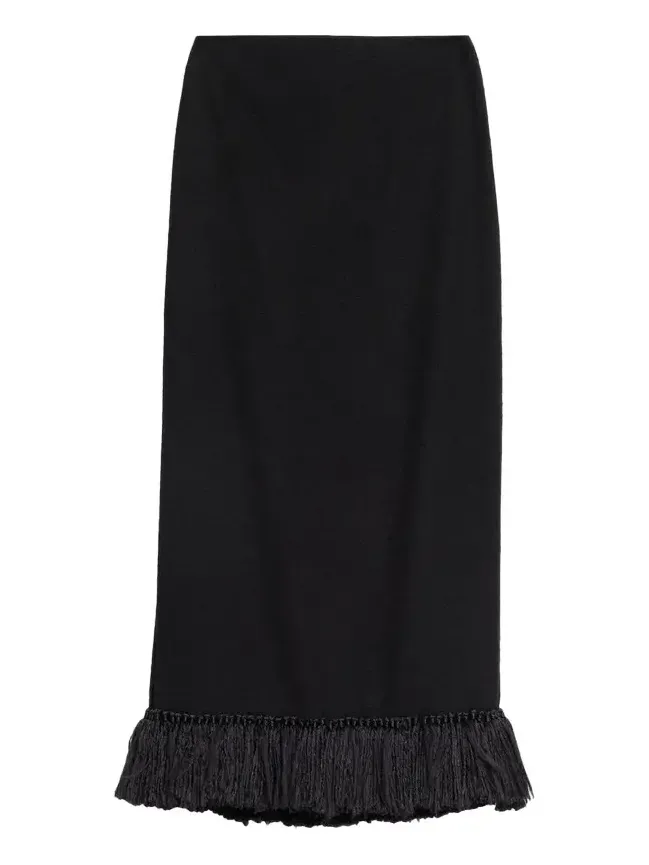 Heirlome Matilde Tassel Fringe Wool Column Skirt