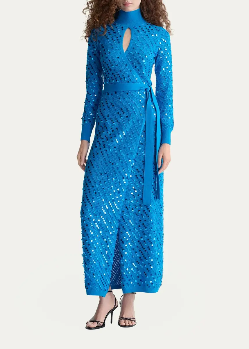 Diane von Furstenberg Fiona Paillette Pointelle Knit Maxi Wrap Dress | Thumbnail 2