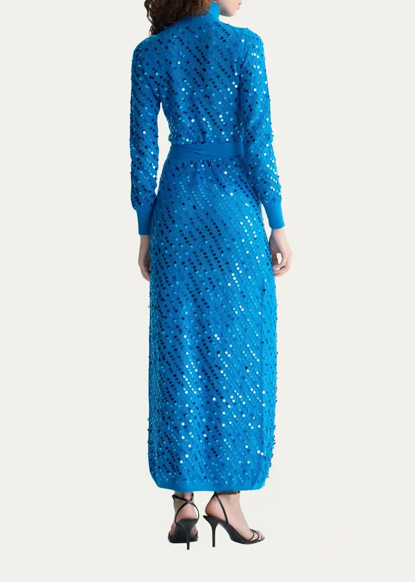 Diane von Furstenberg Fiona Paillette Pointelle Knit Maxi Wrap Dress | Thumbnail 3