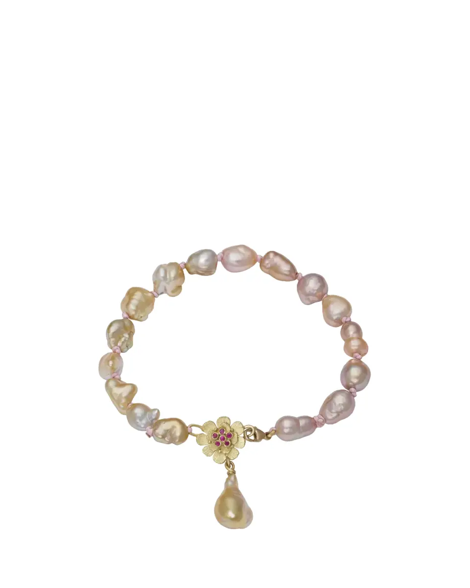 Lene Vibe 18K Gold Pearl and Pink Flower Bracelet | Thumbnail 2 Lene Vibe 18K Gold Pearl and Pink Flower Bracelet | Thumbnail 2