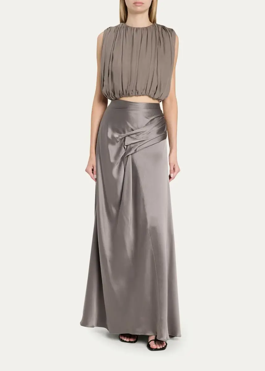 Heirlome Yvonne Pleat Draped Crepe Back Satin Maxi Skirt | Thumbnail 2