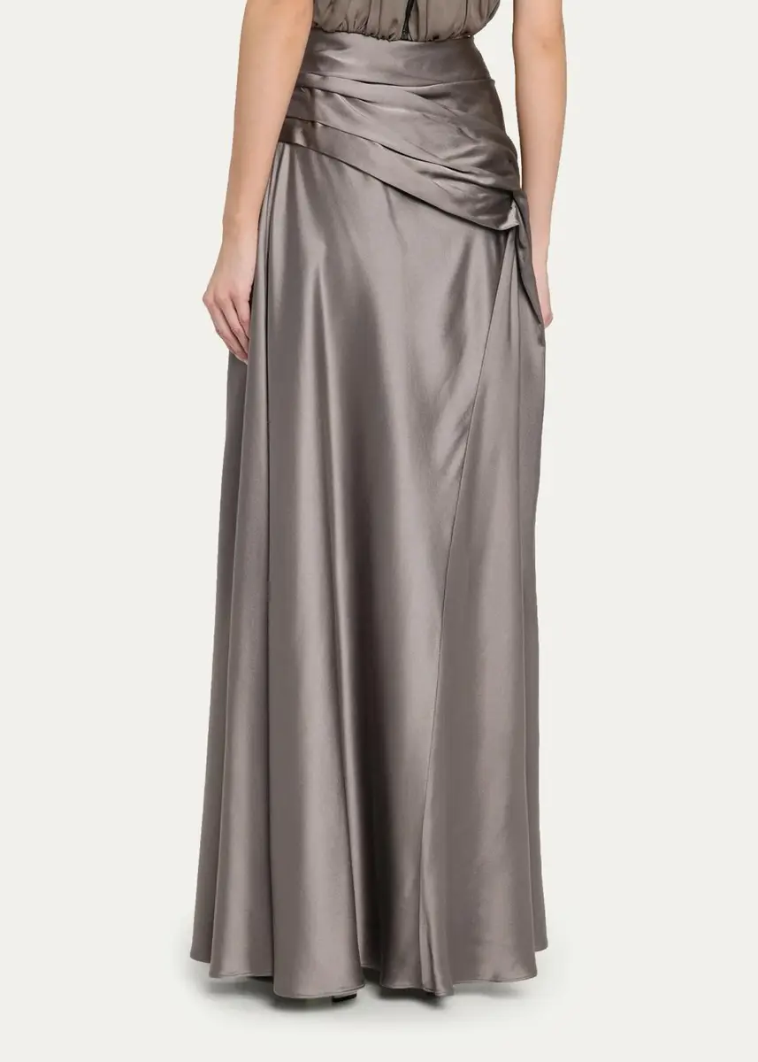 Heirlome Yvonne Pleat Draped Crepe Back Satin Maxi Skirt | Thumbnail 3