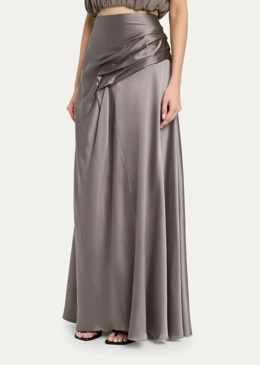 Heirlome Yvonne Pleat Draped Crepe Back Satin Maxi Skirt | Thumbnail 4