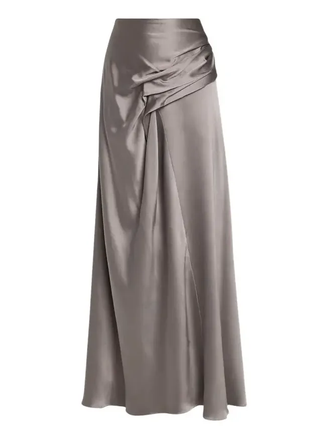 Yvonne Pleat Draped Crepe Back Satin Maxi Skirt