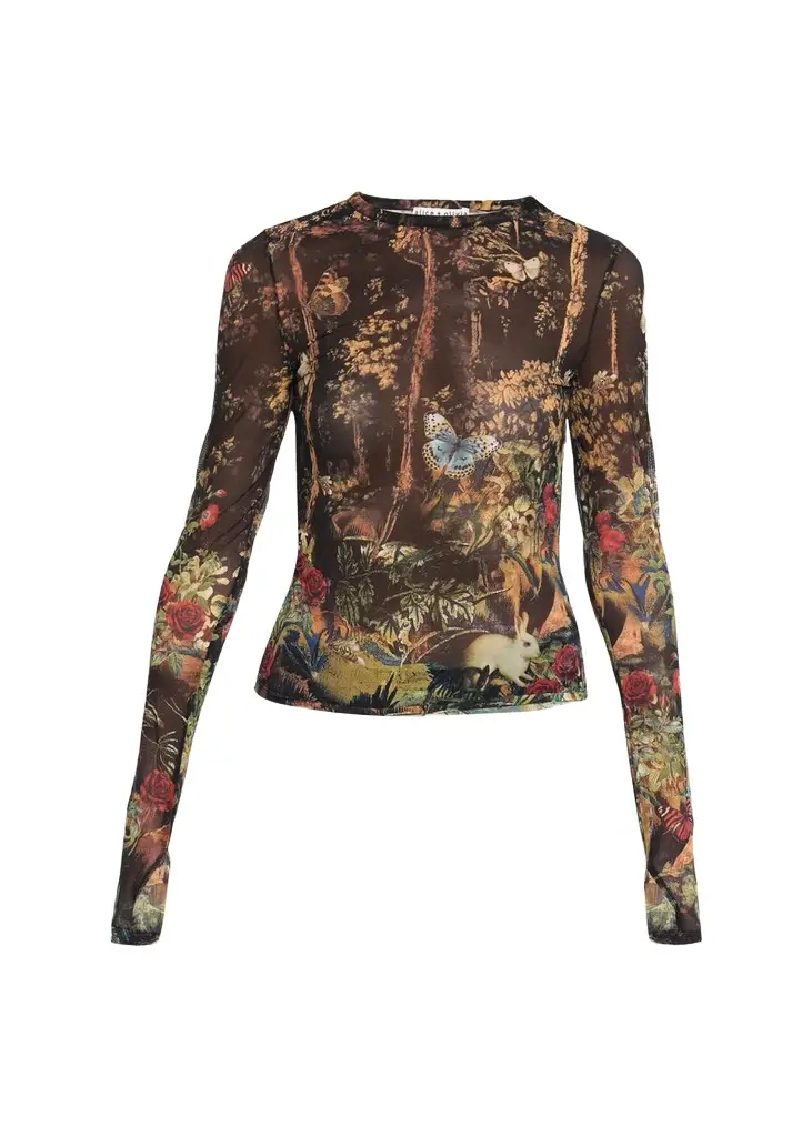 Alice + Olivia Delaina Printed Long-Sleeve Top