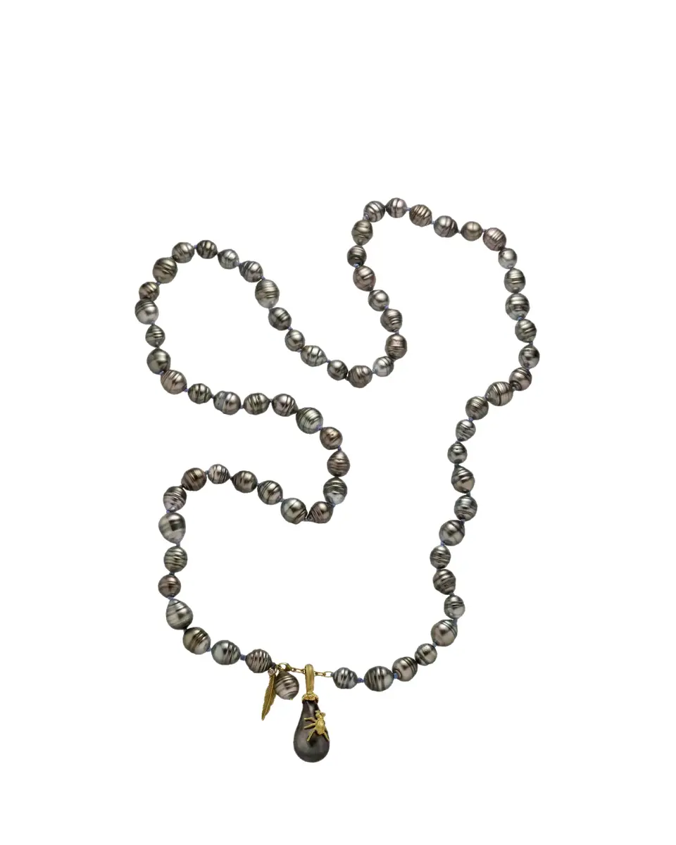 Lene Vibe 18K Gold Pearl Feather Necklace with Diamond | Thumbnail 3