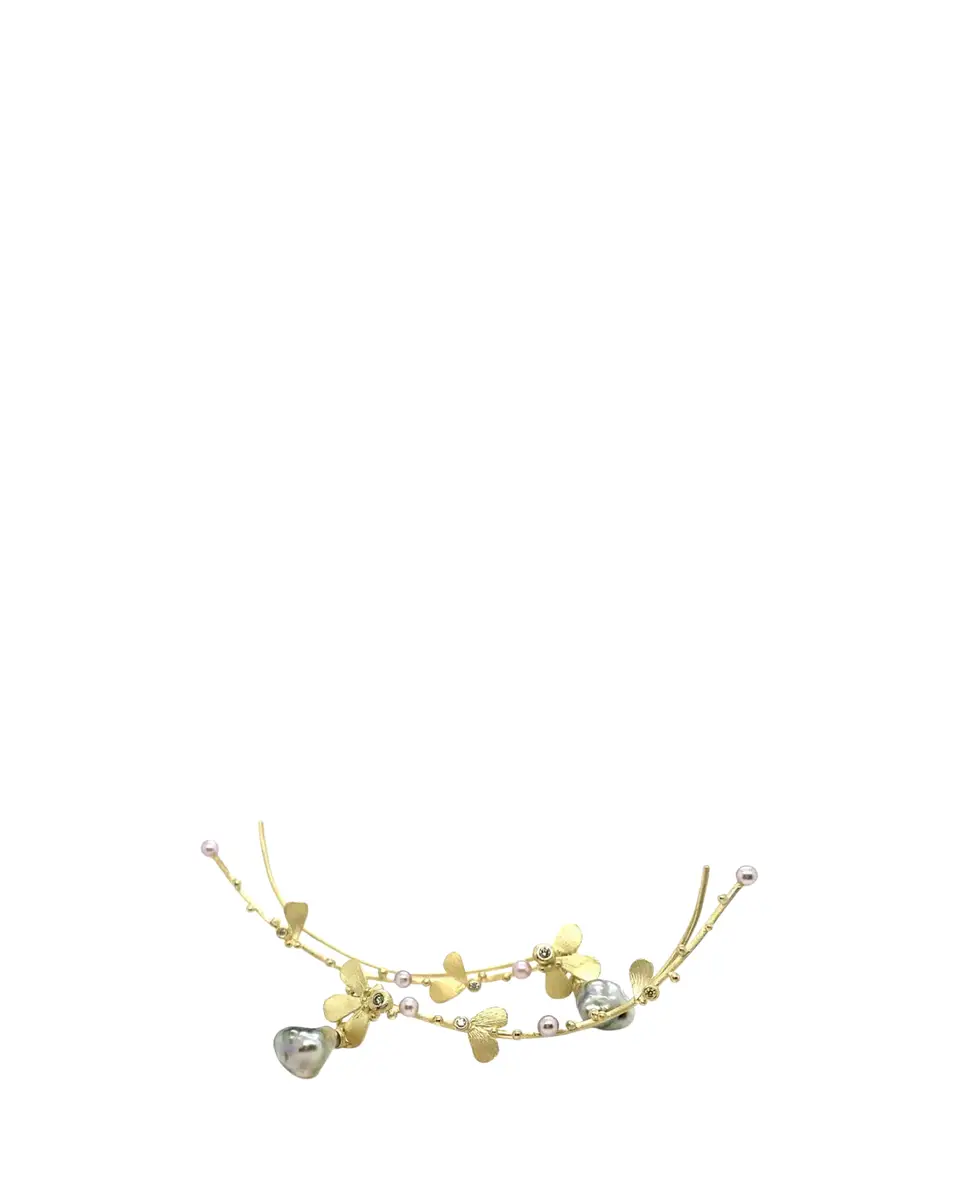 Lene Vibe 18K Diamond and Pearl Petal Climber Earrings | Thumbnail 2