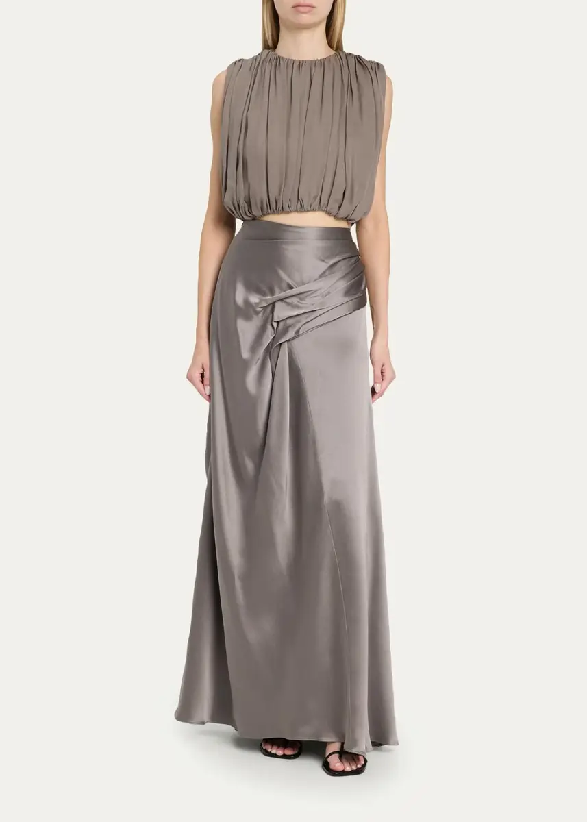 Heirlome Penny Shirred Silk Double-Georgette Bubble Crop Top | Thumbnail 2