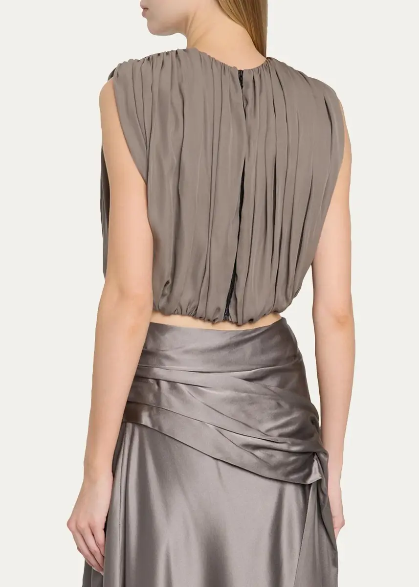 Heirlome Penny Shirred Silk Double-Georgette Bubble Crop Top | Thumbnail 3
