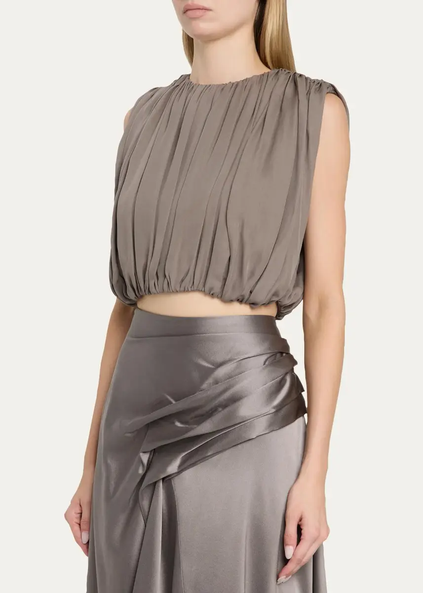 Heirlome Penny Shirred Silk Double-Georgette Bubble Crop Top | Thumbnail 4