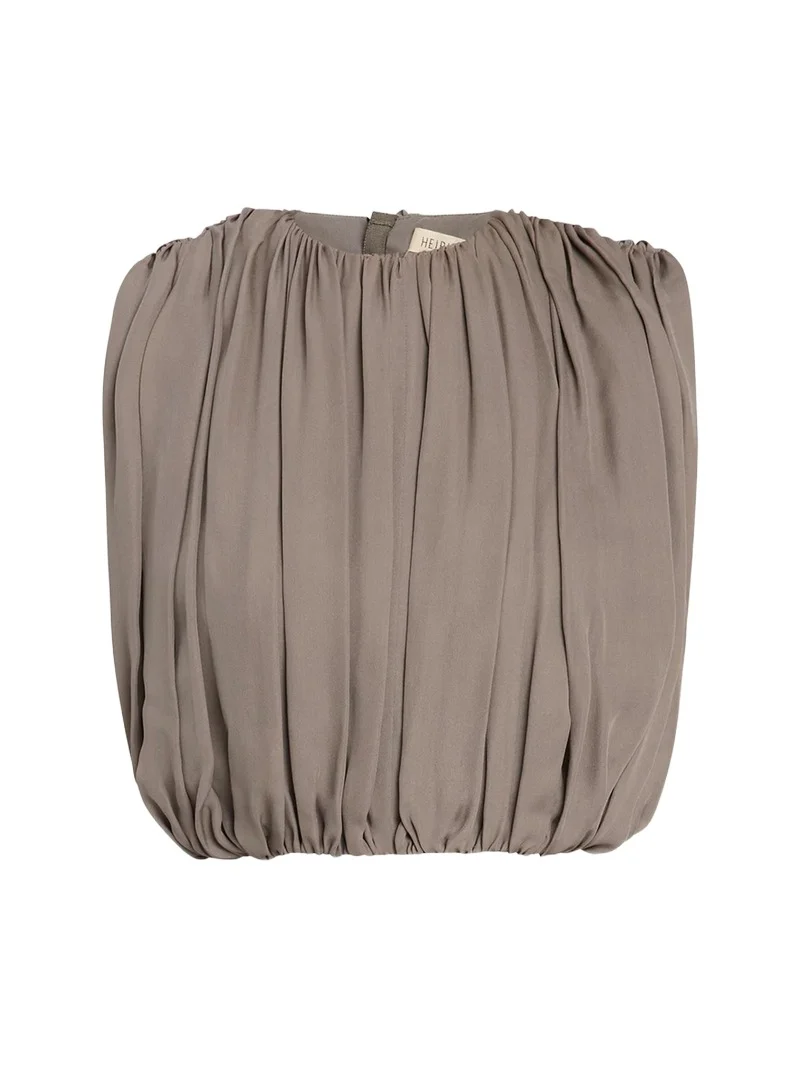 Heirlome Penny Shirred Silk Double-Georgette Bubble Crop Top