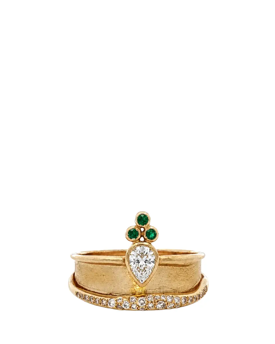 L’Atelier Nawbar 18K Armour Diamond and Emerald Trio Ring | Thumbnail 2 L’Atelier Nawbar 18K Armour Diamond and Emerald Trio Ring | Thumbnail 2