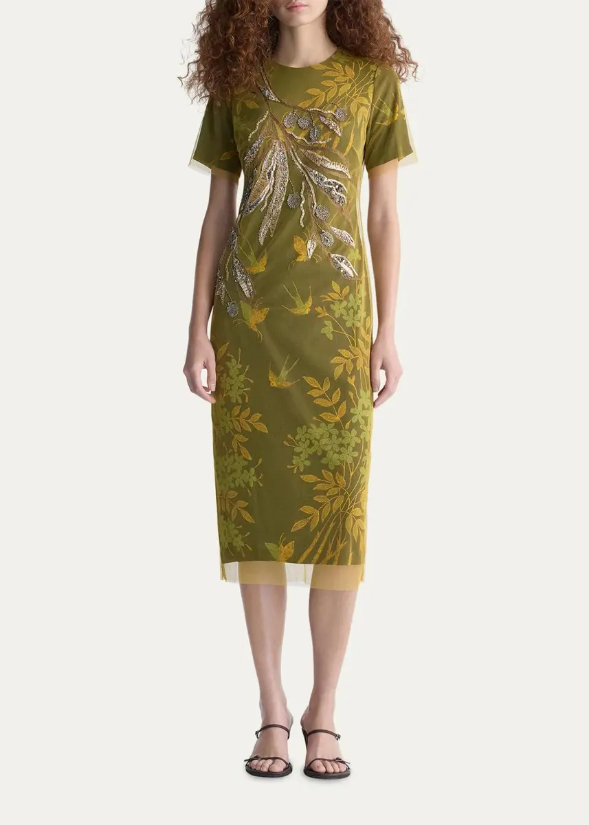 Diane von Furstenberg Olive Embroidered Floral Midi Dress | Thumbnail 2 Diane von Furstenberg Olive Embroidered Floral Midi Dress | Thumbnail 2