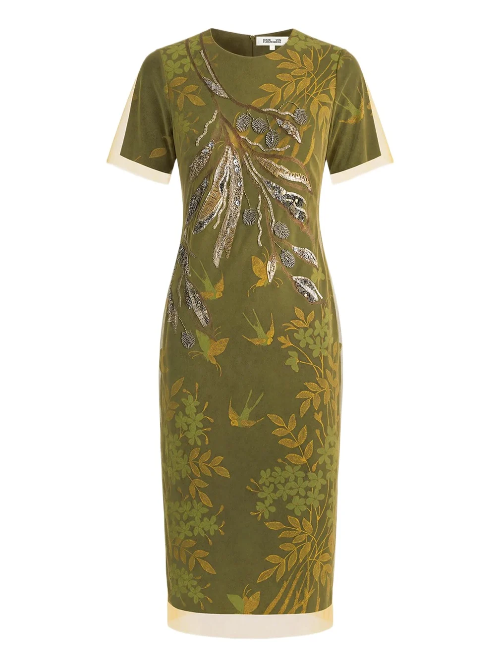 Olive Embroidered Floral Midi Dress