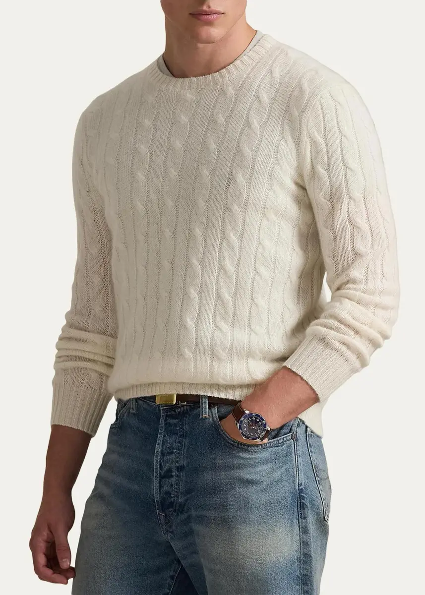 Polo Ralph Lauren Men's The Iconic Cable-Knit Cashmere Sweater | Thumbnail 4 Polo Ralph Lauren Men's The Iconic Cable-Knit Cashmere Sweater | Thumbnail 4