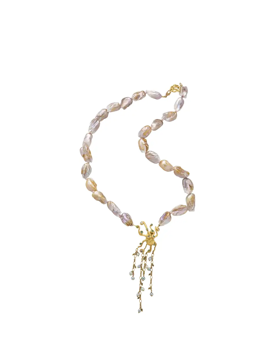 Lene Vibe 18K Gold Octopus Pearl Necklace with Diamonds | Thumbnail 2