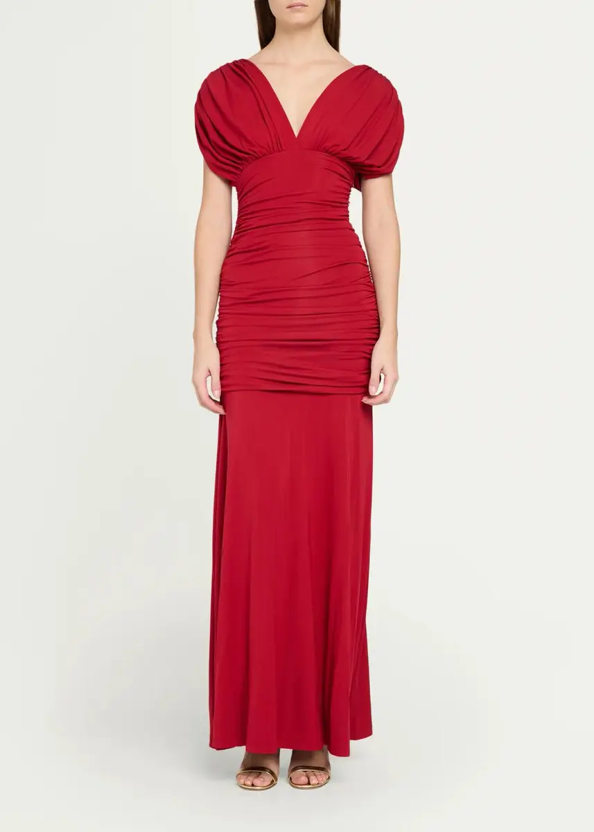 Simkhai Norvelle Ruched Cap-Sleeve Gown | Thumbnail 2 Simkhai Norvelle Ruched Cap-Sleeve Gown | Thumbnail 2